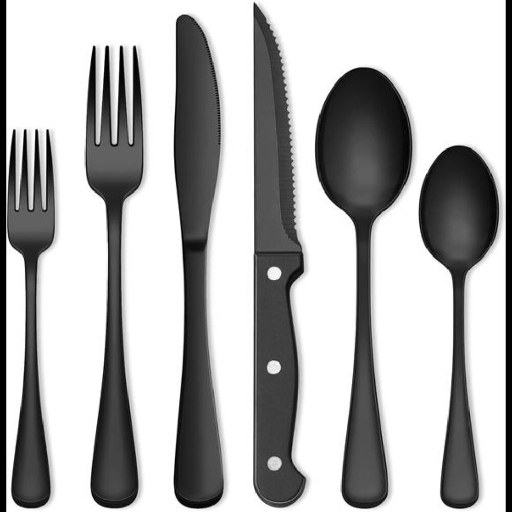 72-Piece Black Silverware Set, Umite Chef Flatware Set with Steak Knives for 12